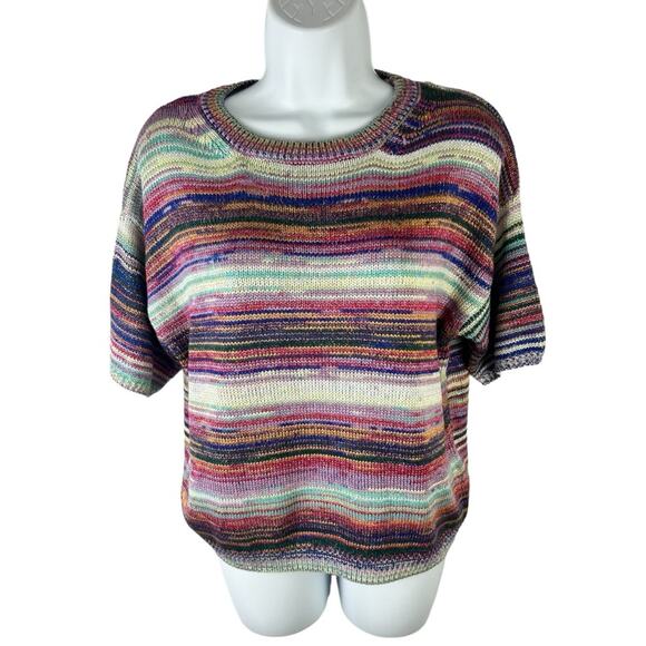 Magashoni Short Sleeve Sweater Multi-Color Knit sz S - Picture 1 of 11